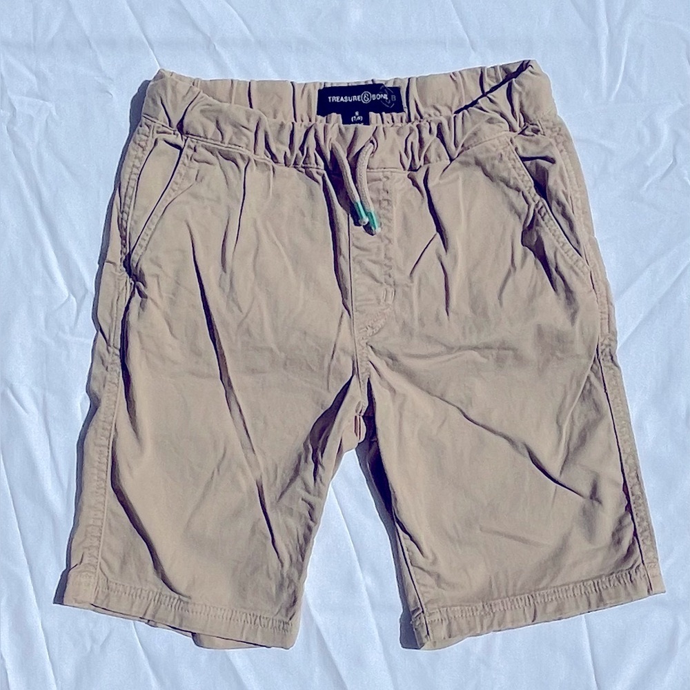 Treasure & Bond Boys Khaki Twill Drawstring Shorts, Size S(7/8)
